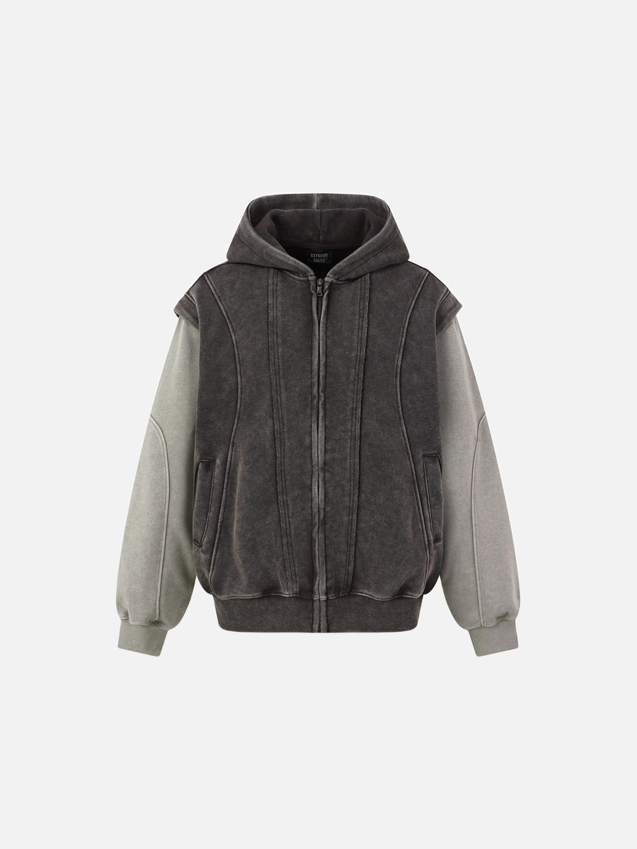 DAXUEN faded dark purple zip-up hoodie with ribbed panels