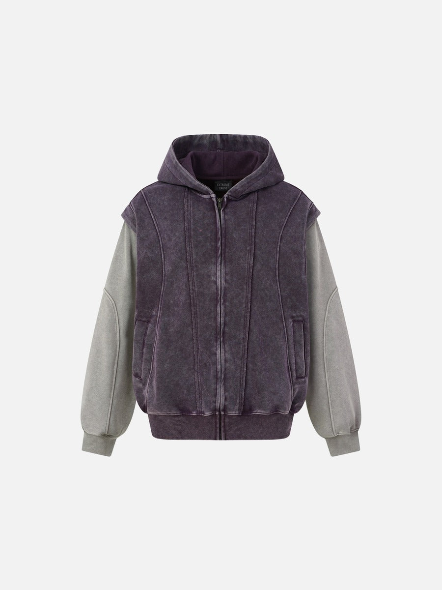 DAXUEN faded dark purple zip-up hoodie with ribbed panels