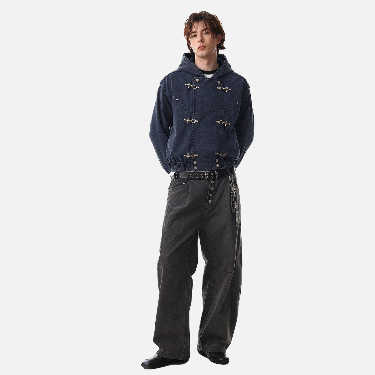 DAXUEN dark purplish-brown distressed double-breasted denim jacket
