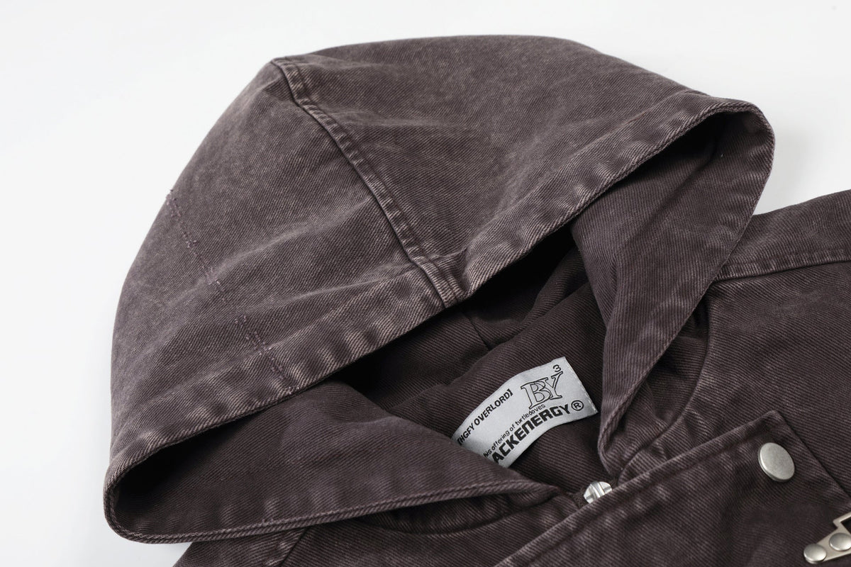 DAXUEN dark purplish-brown distressed double-breasted denim jacket