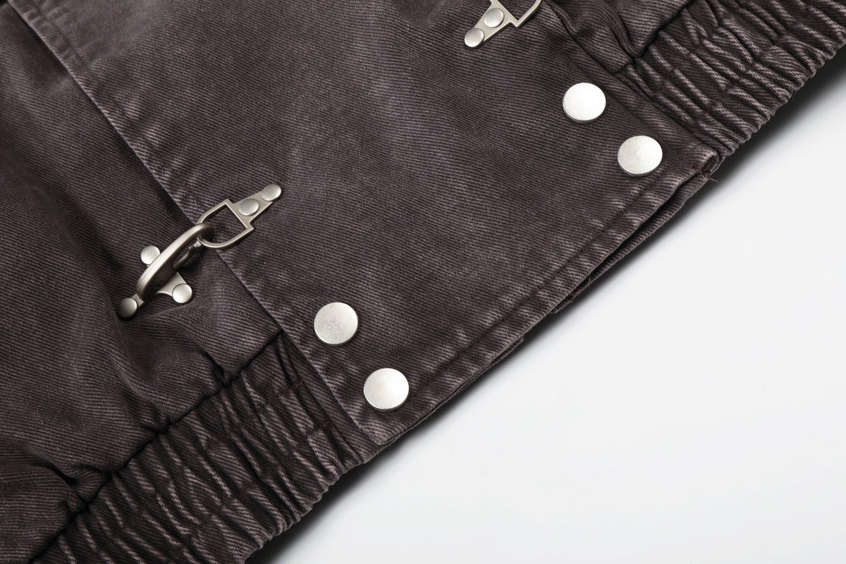 DAXUEN dark purplish-brown distressed double-breasted denim jacket