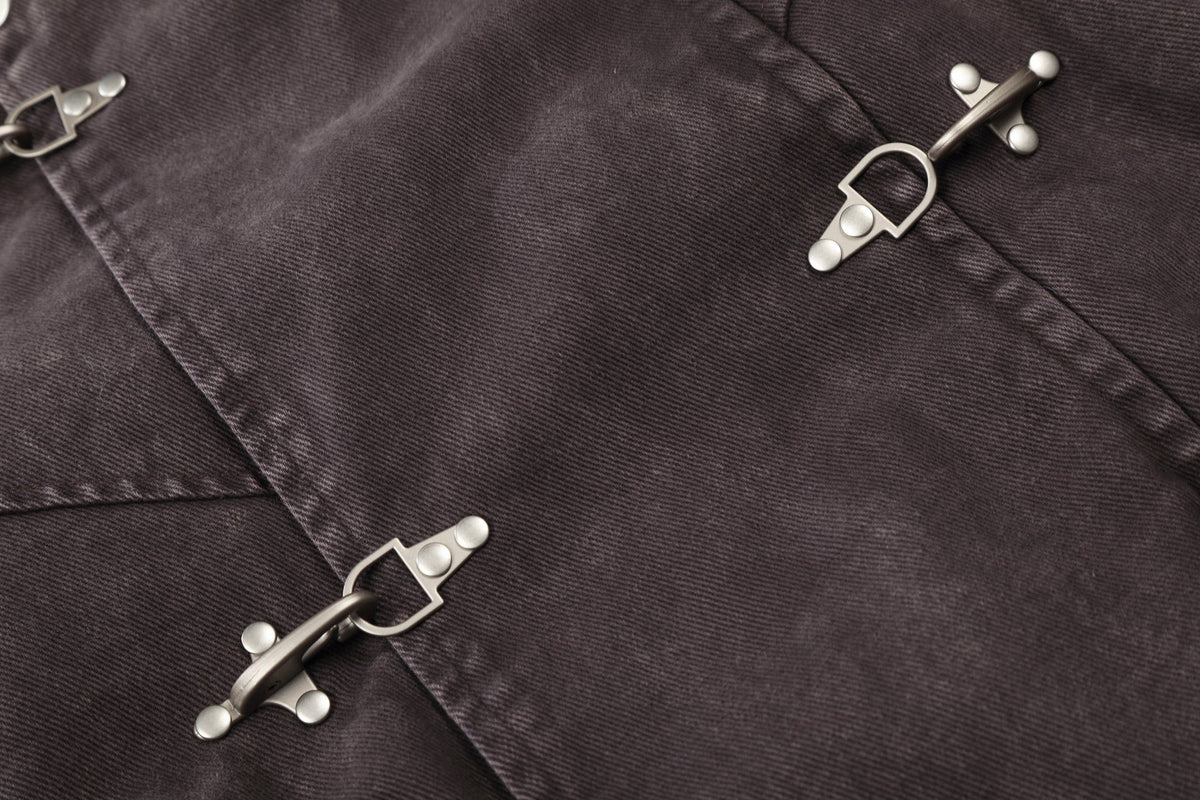 DAXUEN dark purplish-brown distressed double-breasted denim jacket