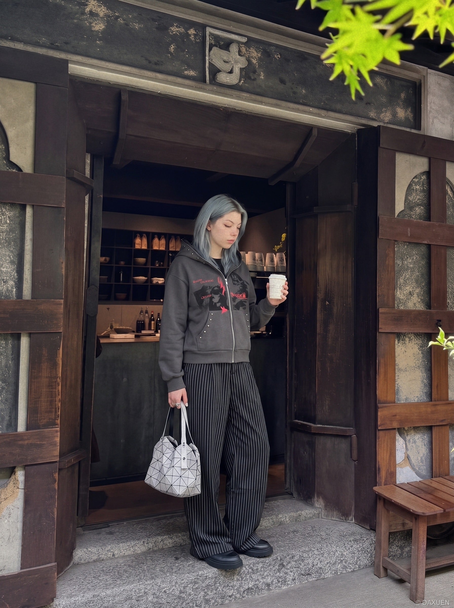 Distressed Dual-Figure Zip Hoodie