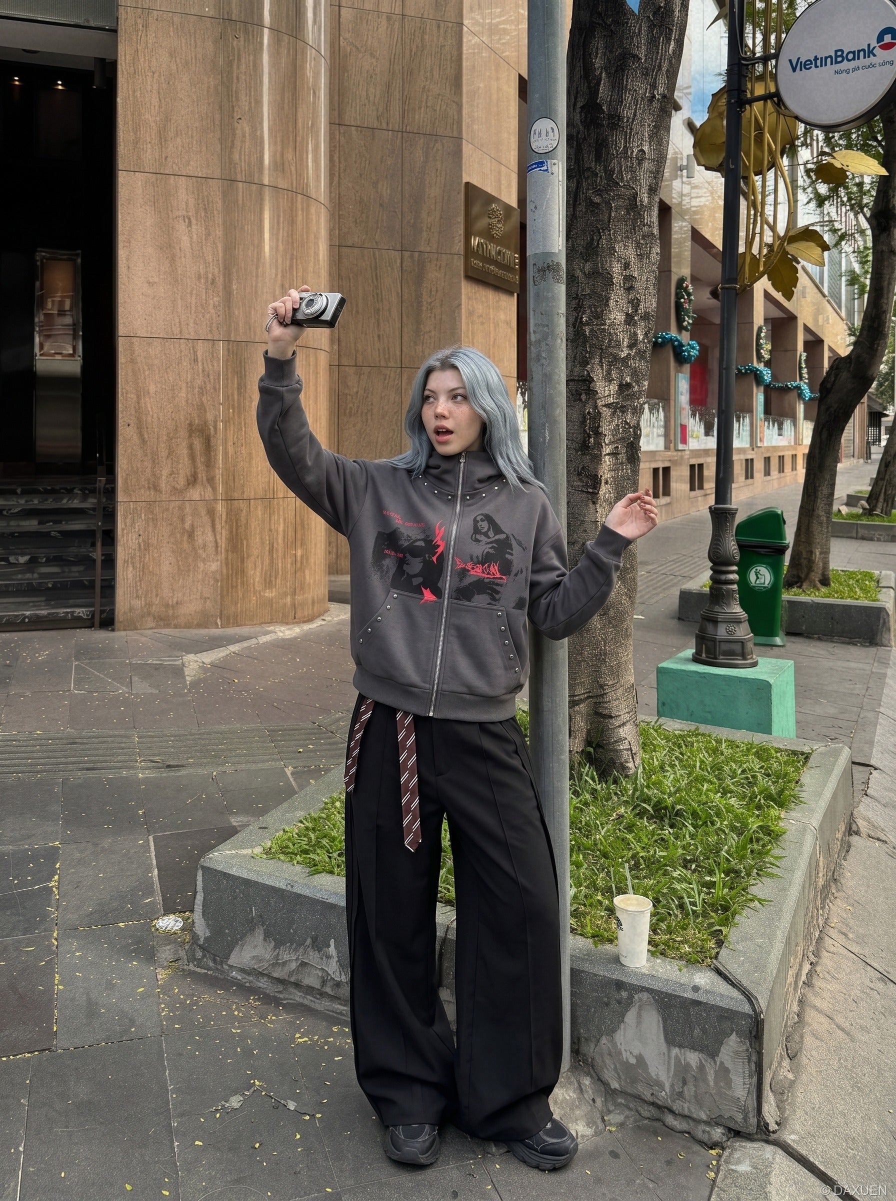 Distressed Dual-Figure Zip Hoodie
