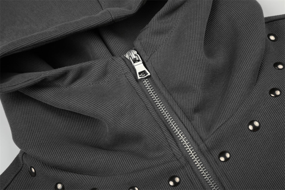 Distressed Dual-Figure Zip Hoodie