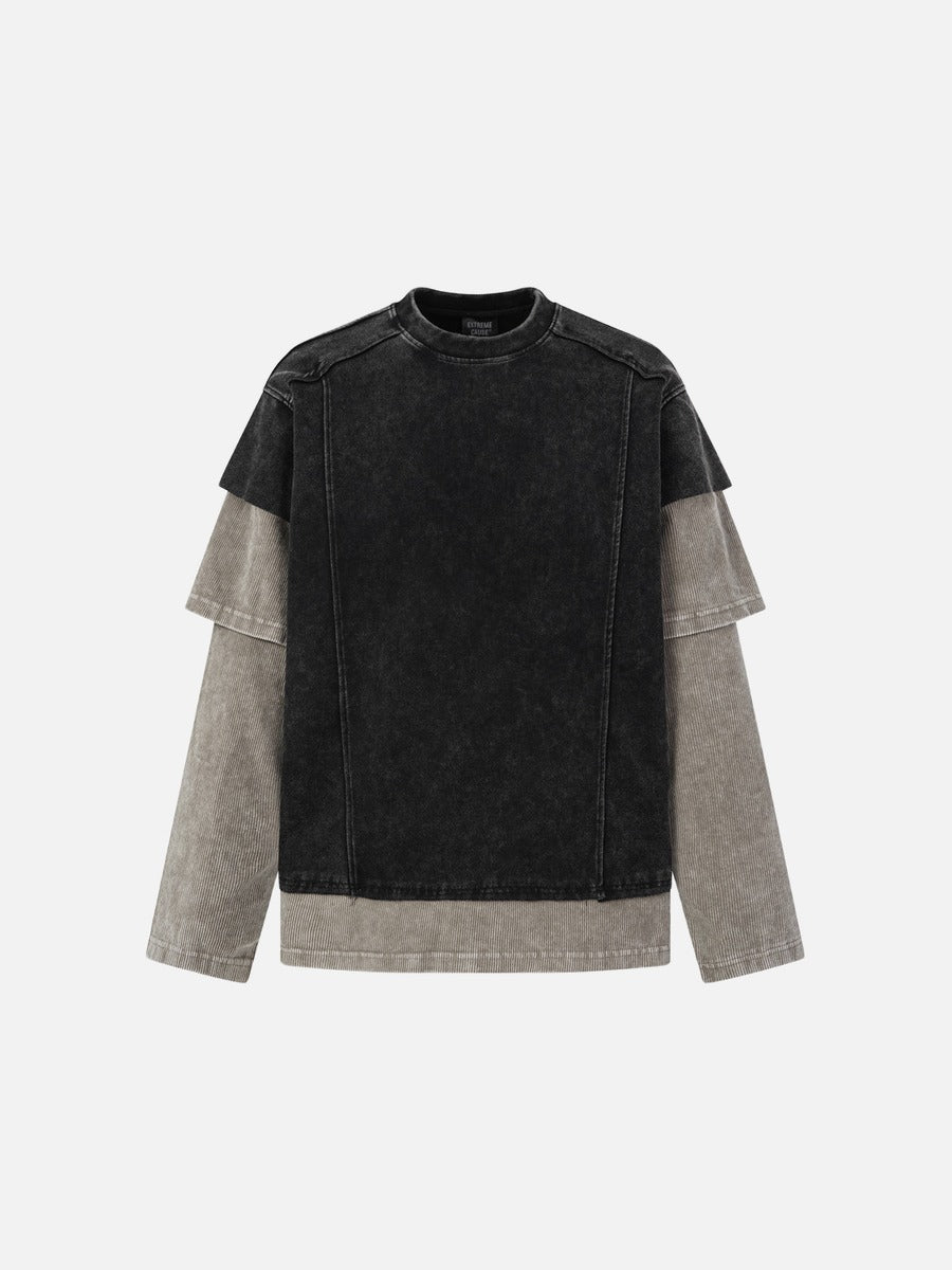 DAXUEN grey oversized faux-layered mock neck top