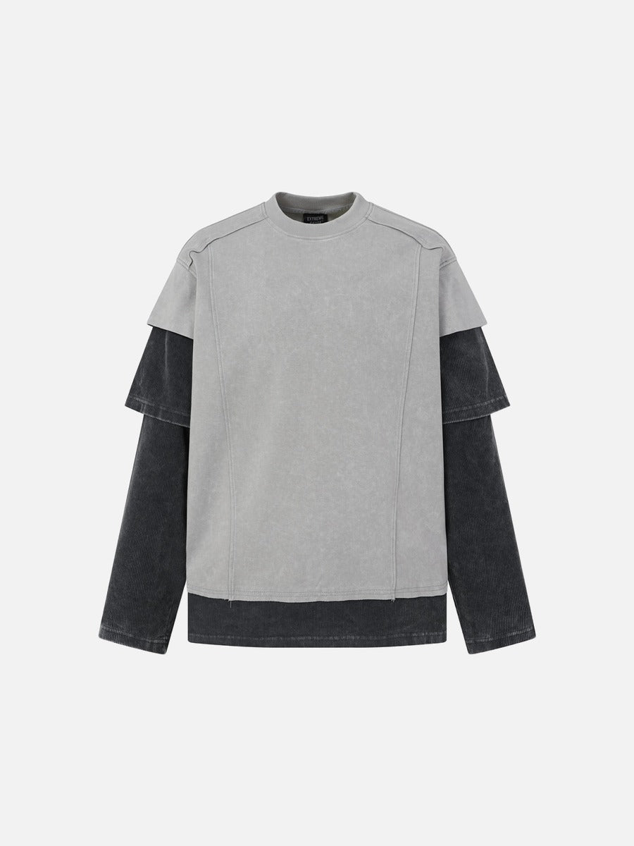 DAXUEN grey oversized faux-layered mock neck top