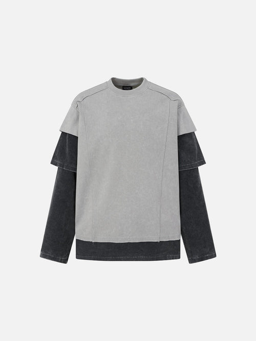 Camiseta de Manga Longa com Costura Desconstruída e Lavagem Ácida - Cinza / S