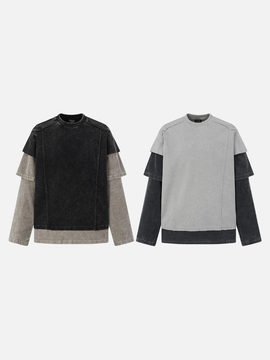 DAXUEN grey oversized faux-layered mock neck top