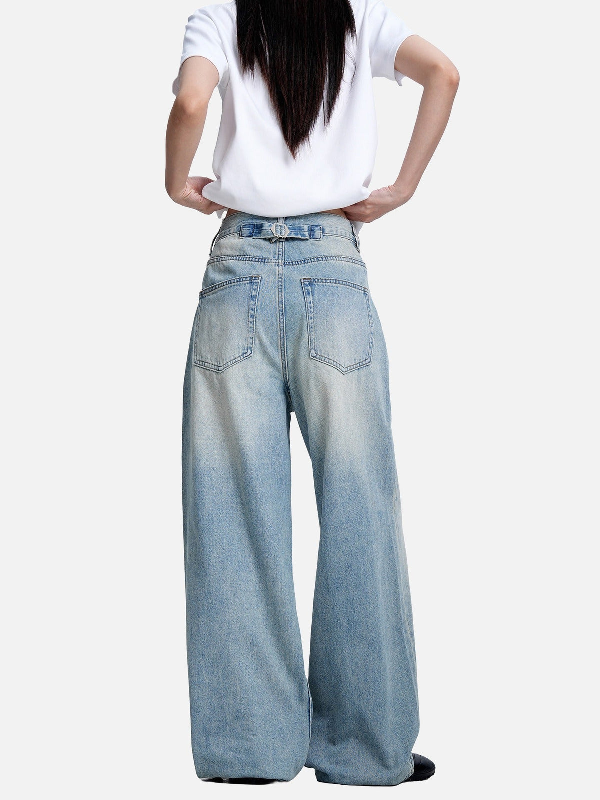 Distressed Gradient Wide-Leg Denim Jeans