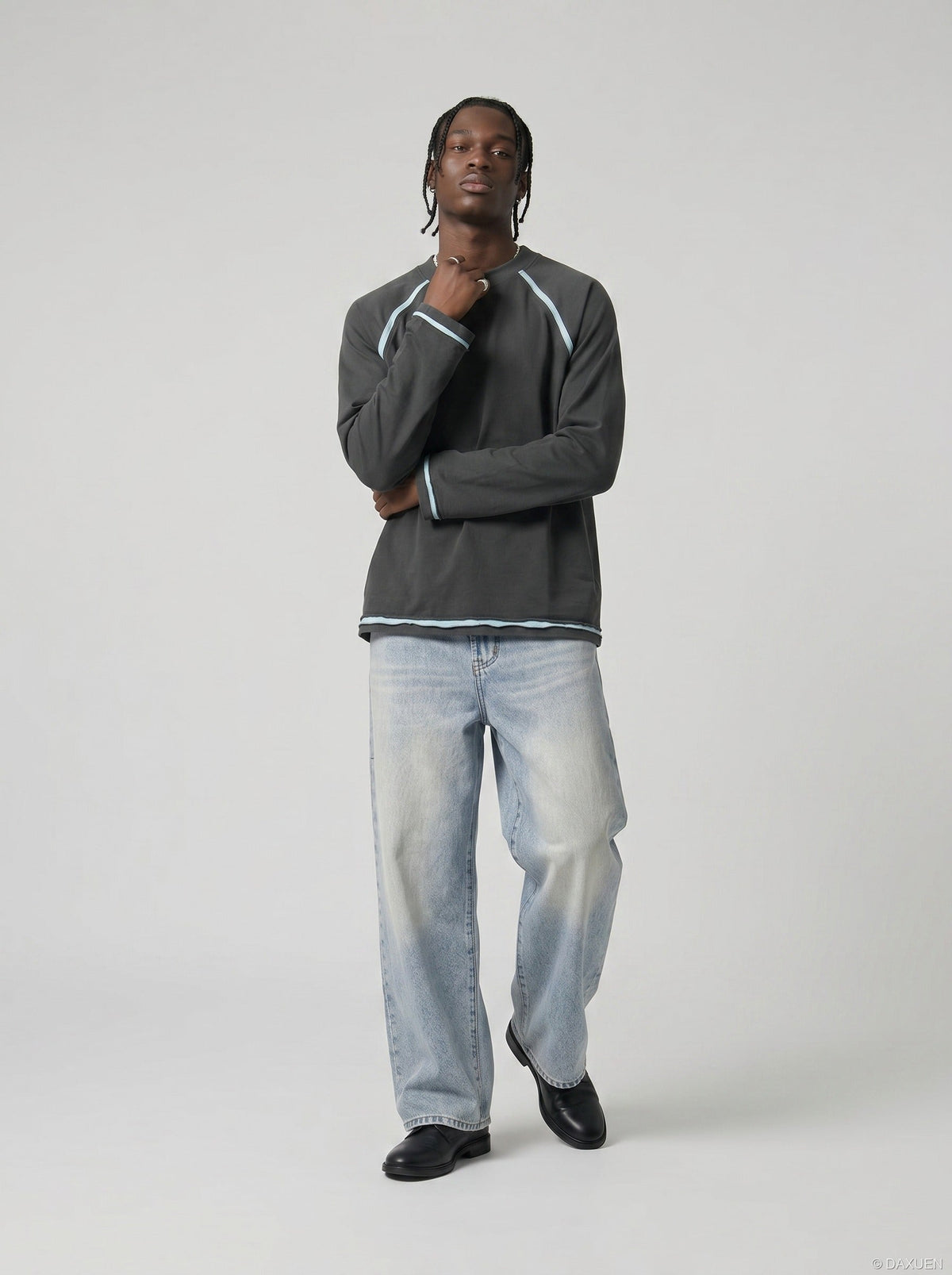 Distressed Gradient Wide-Leg Denim Jeans