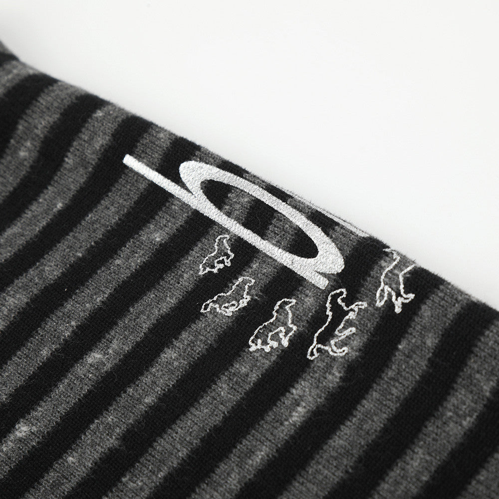 Distressed Graphic Black and Grey Striped Hoodie