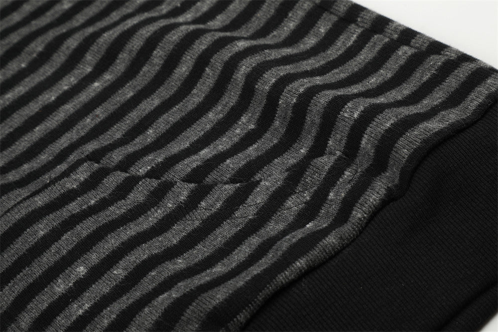 Distressed Graphic Black and Grey Striped Hoodie