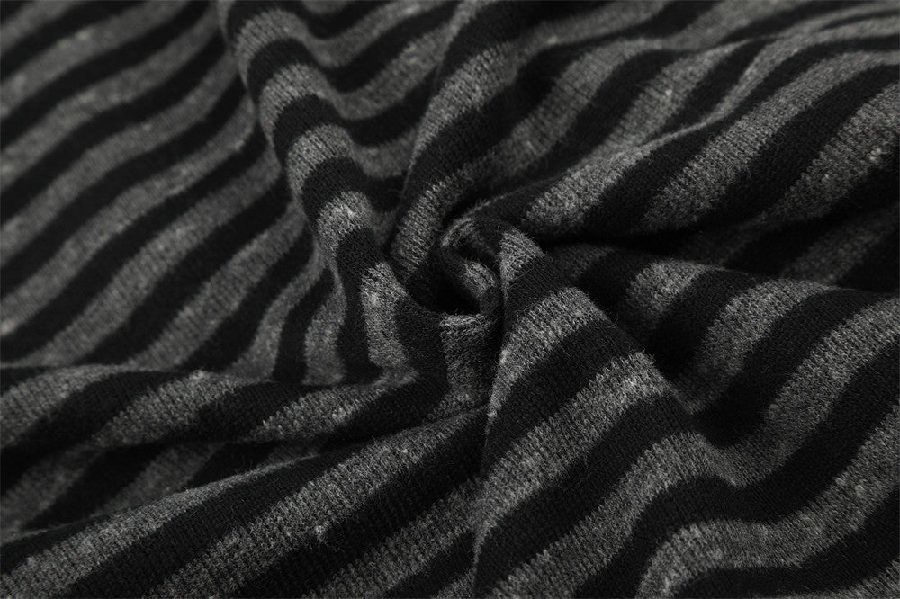 Distressed Graphic Black and Grey Striped Hoodie