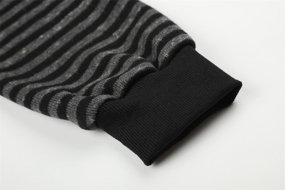 Distressed Graphic Black and Grey Striped Hoodie