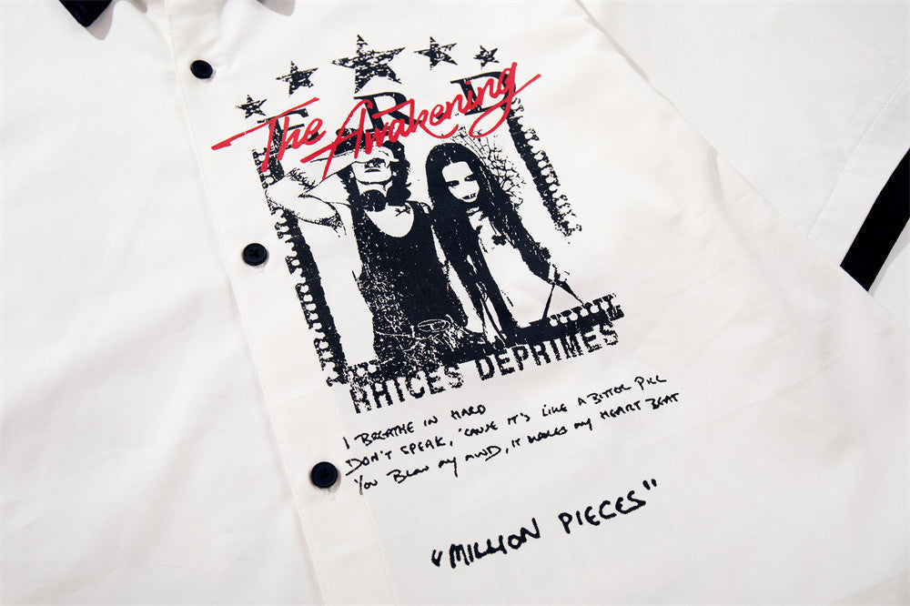 Distressed Graphic Filmstrip Button-Up Shirt