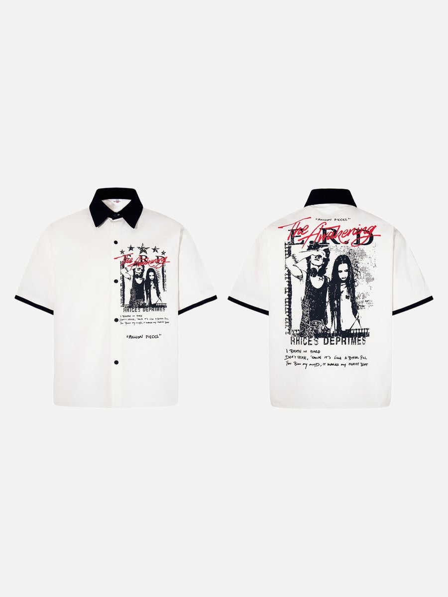 Distressed Graphic Filmstrip Button-Up Shirt