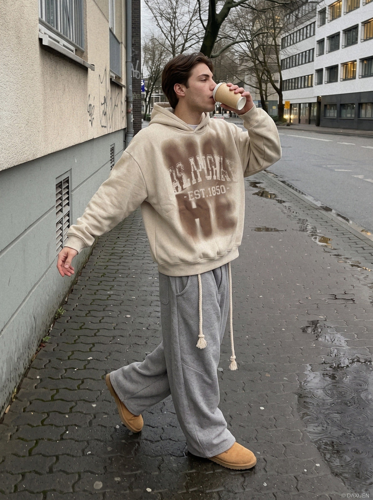 Distressed Graphic Front Hoodie Sweatshirt