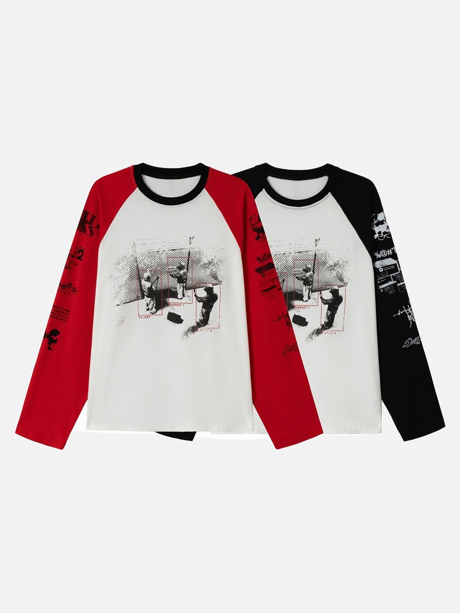T-shirt Raglan Graphique Usé