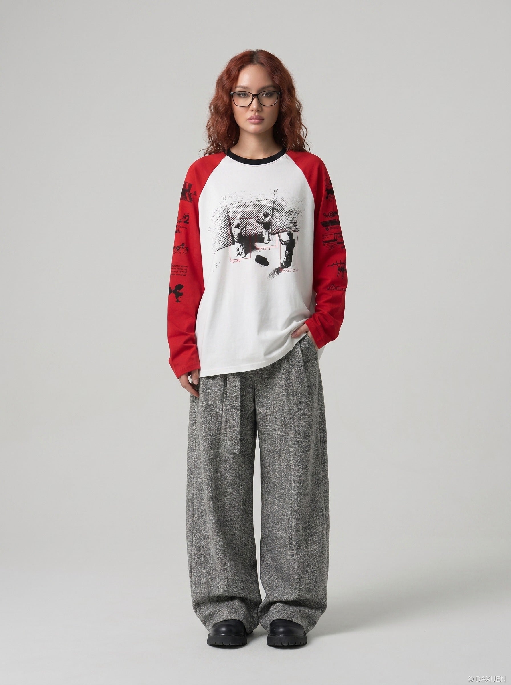 T-shirt Raglan Graphique Usé