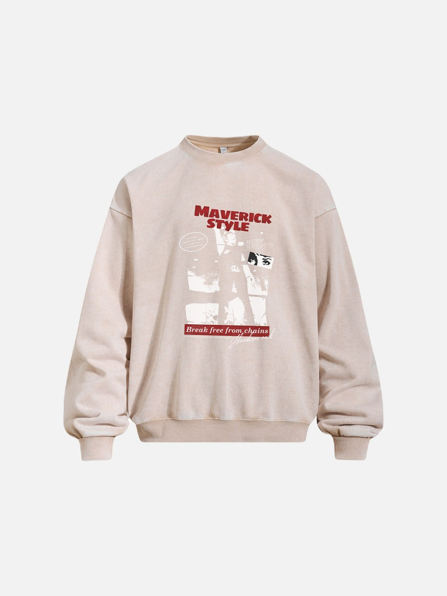 DAXUEN washed charcoal oversized distressed-graphic crewneck sweatshirt