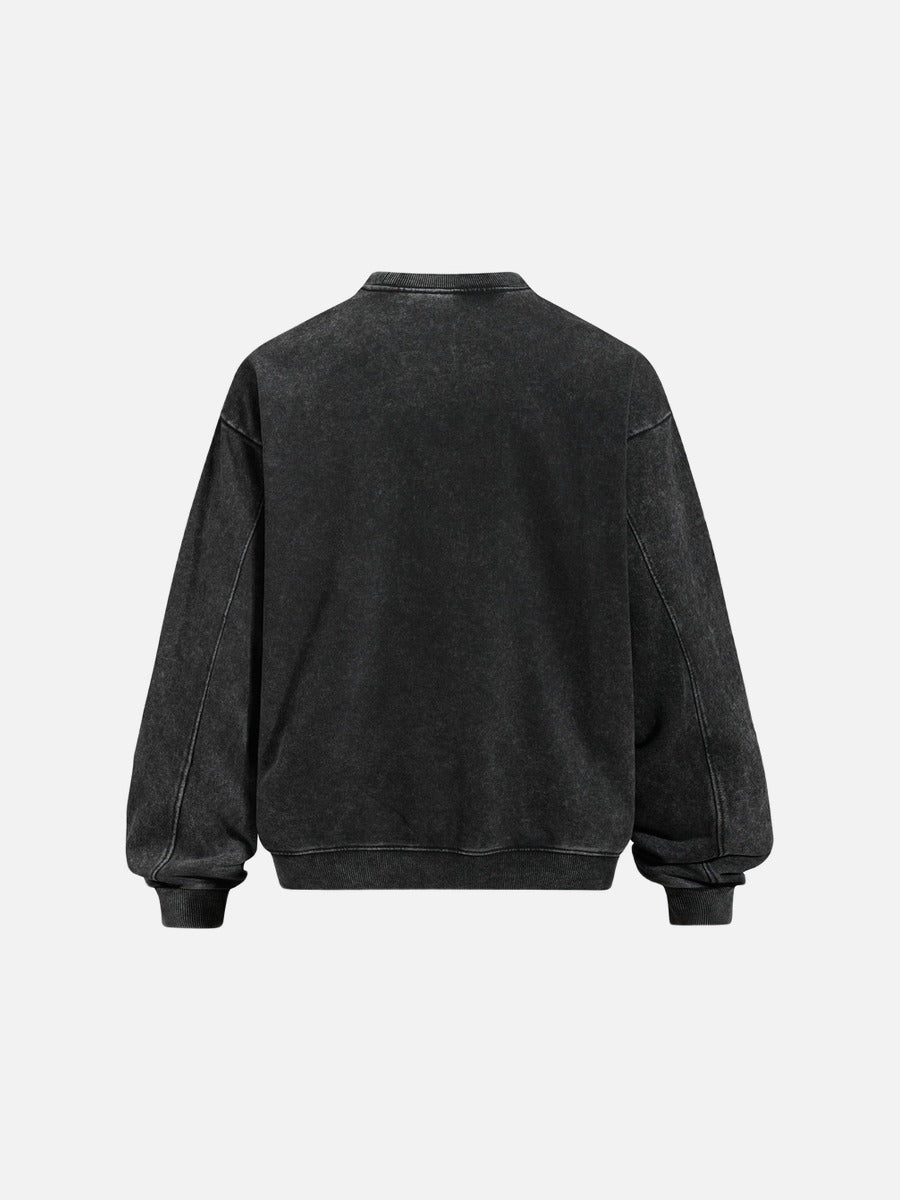 DAXUEN washed charcoal oversized distressed-graphic crewneck sweatshirt