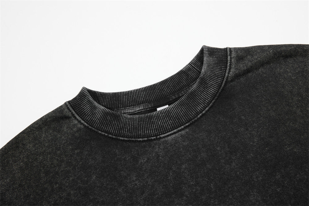DAXUEN washed charcoal oversized distressed-graphic crewneck sweatshirt