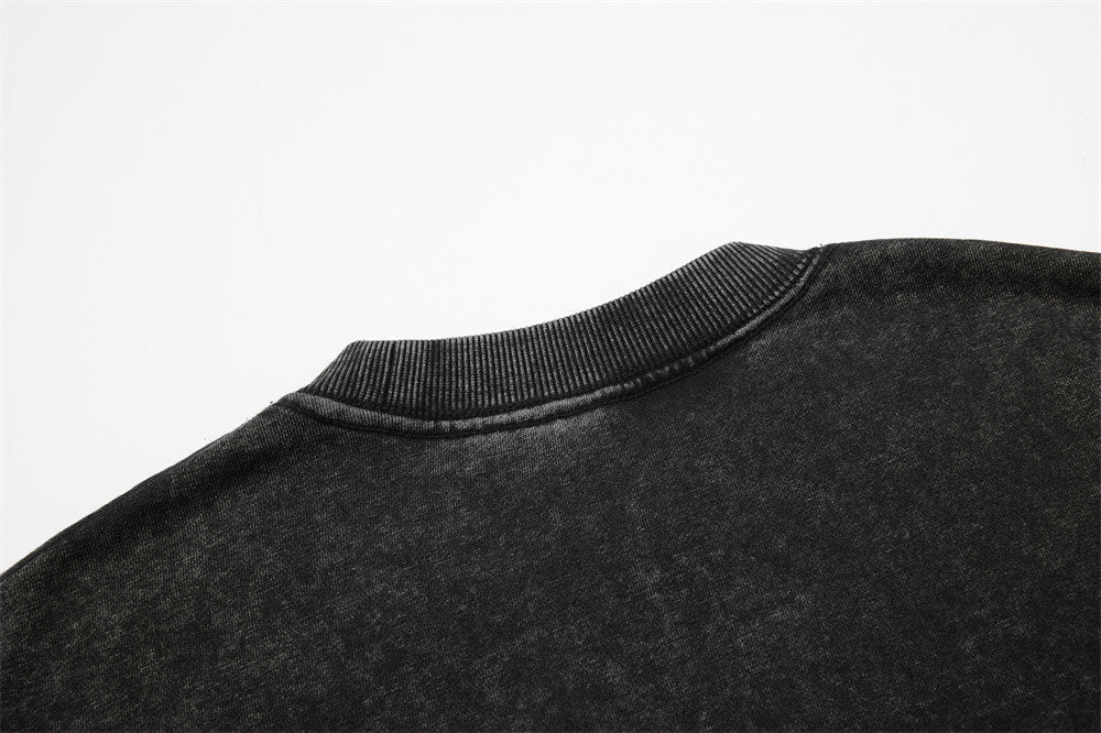 DAXUEN washed charcoal oversized distressed-graphic crewneck sweatshirt