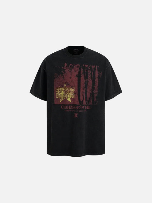 Distressed Graphic Oversized T-Shirt - Black / M