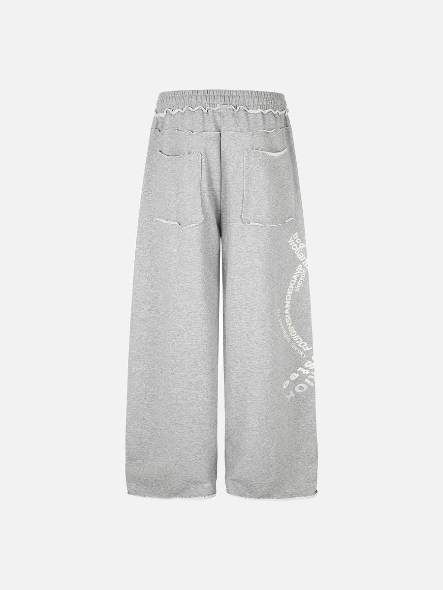 Distressed Grey Wide-Leg Graphic Sweatpants