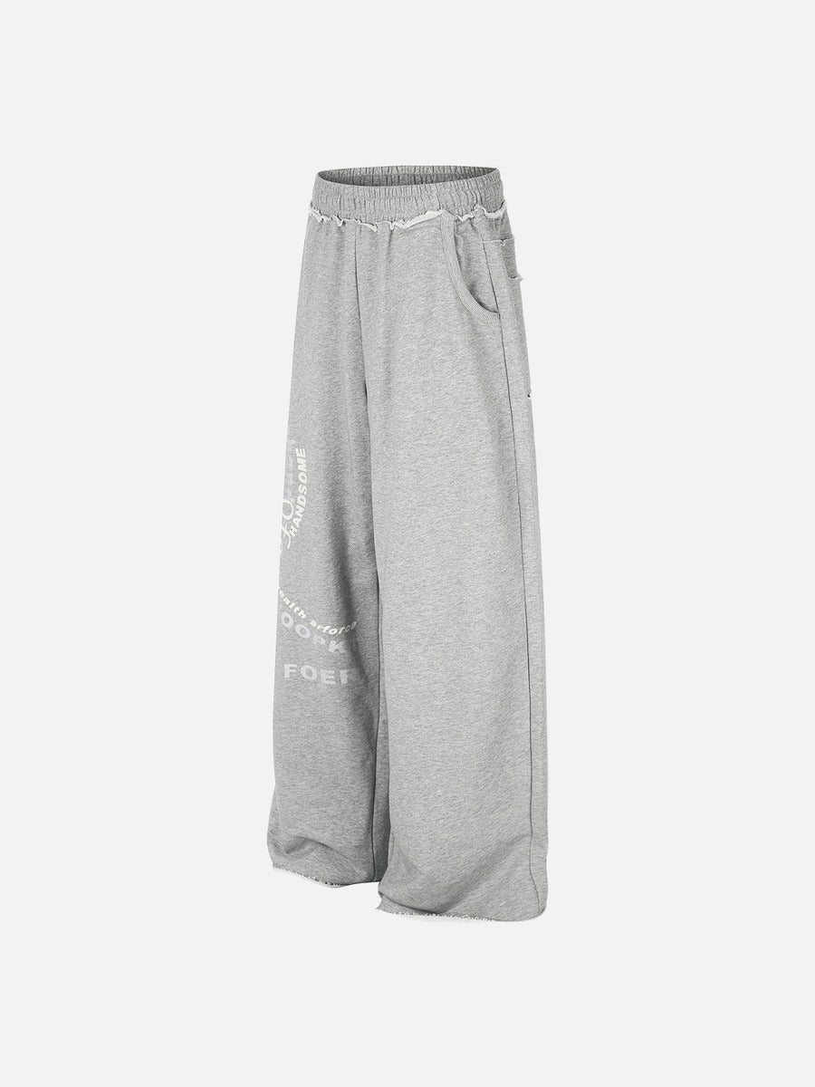 Distressed Grey Wide-Leg Graphic Sweatpants