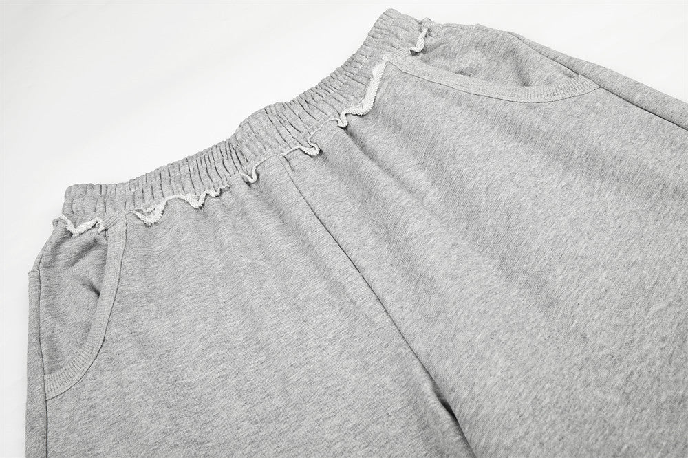 Distressed Grey Wide-Leg Graphic Sweatpants