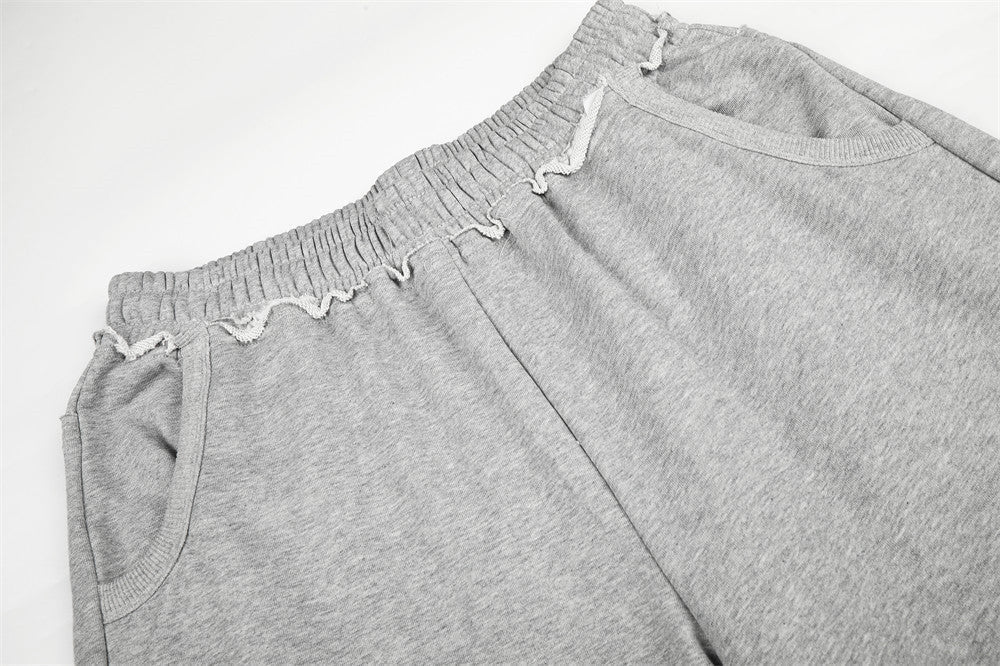 Distressed Grey Wide-Leg Graphic Sweatpants