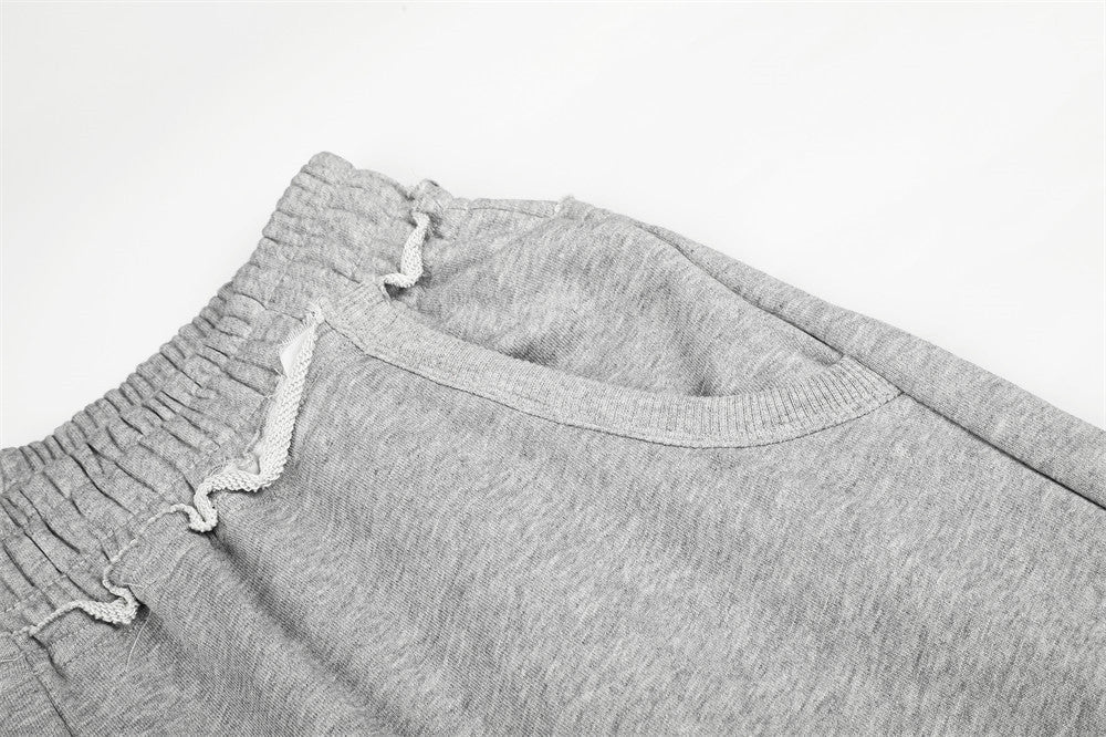 Distressed Grey Wide-Leg Graphic Sweatpants