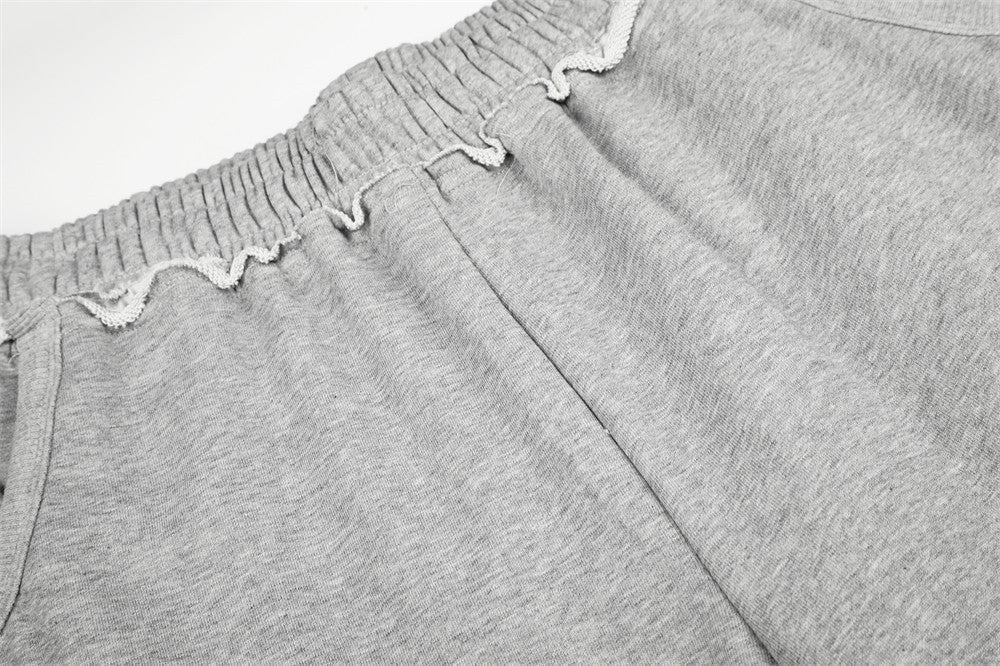 Distressed Grey Wide-Leg Graphic Sweatpants