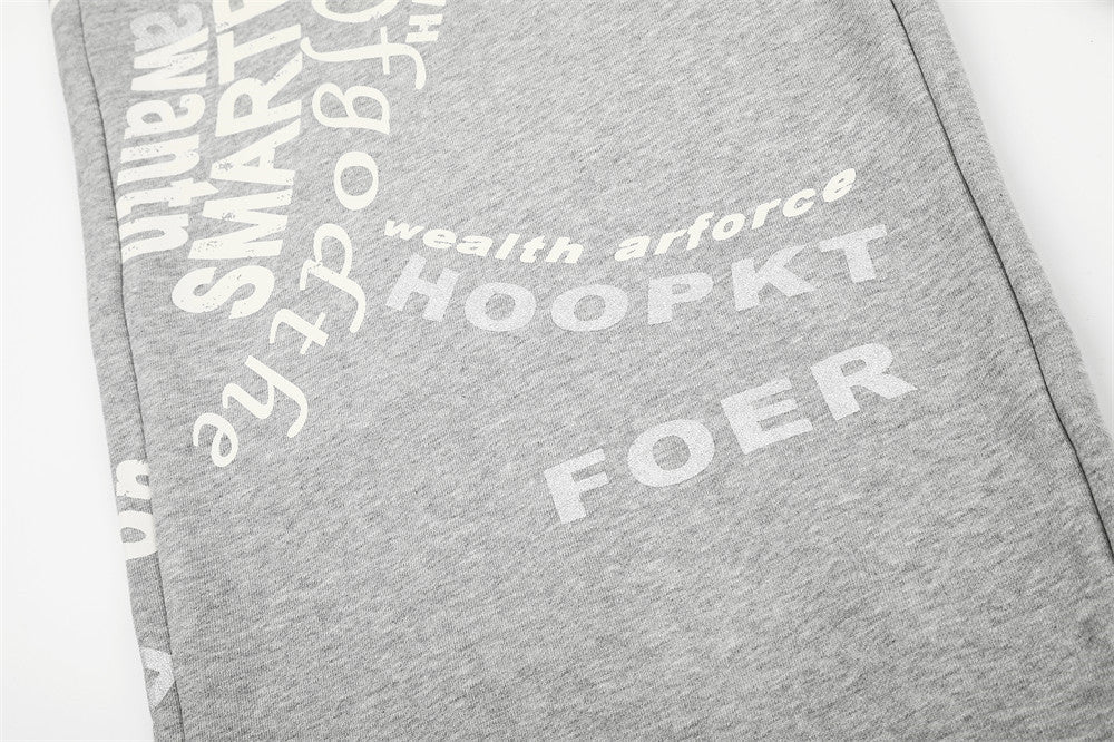 Distressed Grey Wide-Leg Graphic Sweatpants