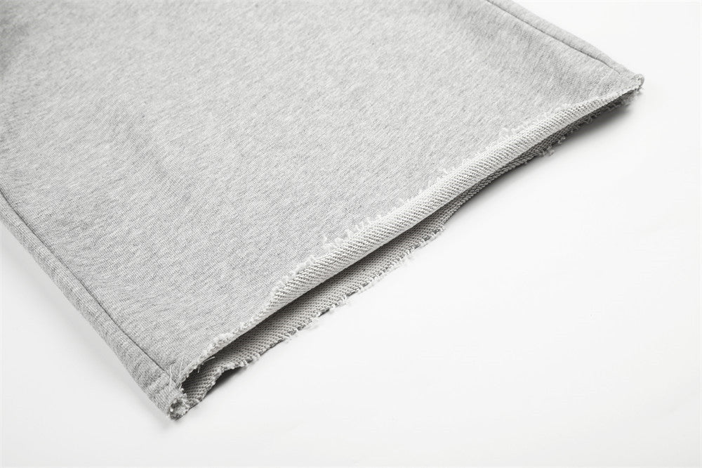 Distressed Grey Wide-Leg Graphic Sweatpants