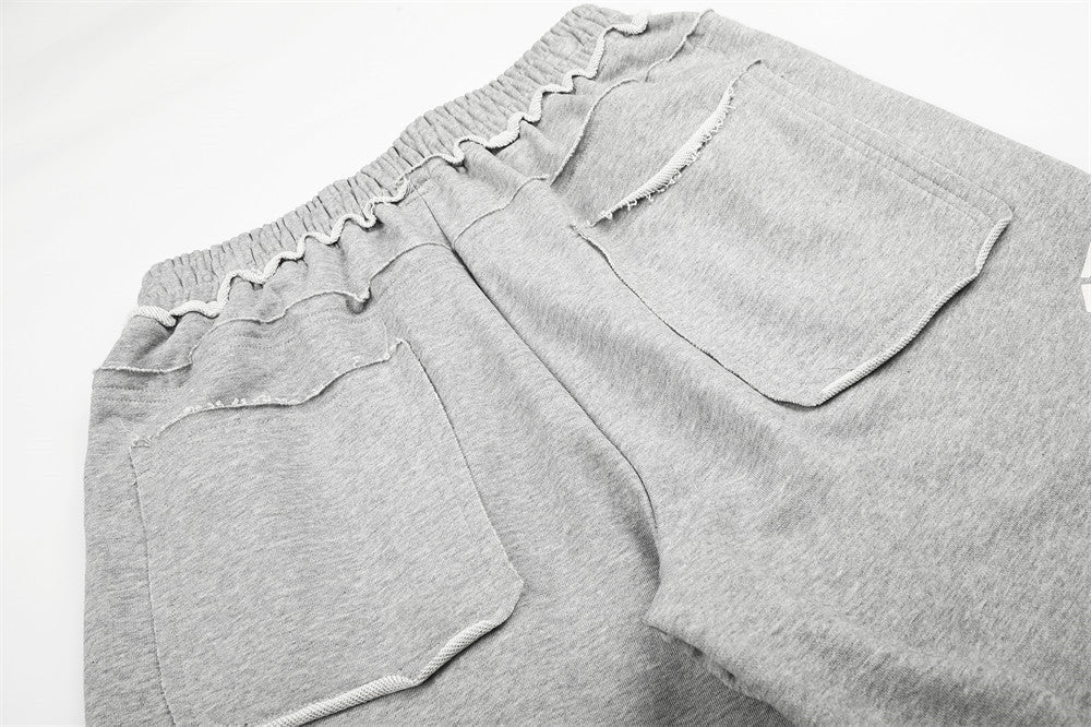 Distressed Grey Wide-Leg Graphic Sweatpants