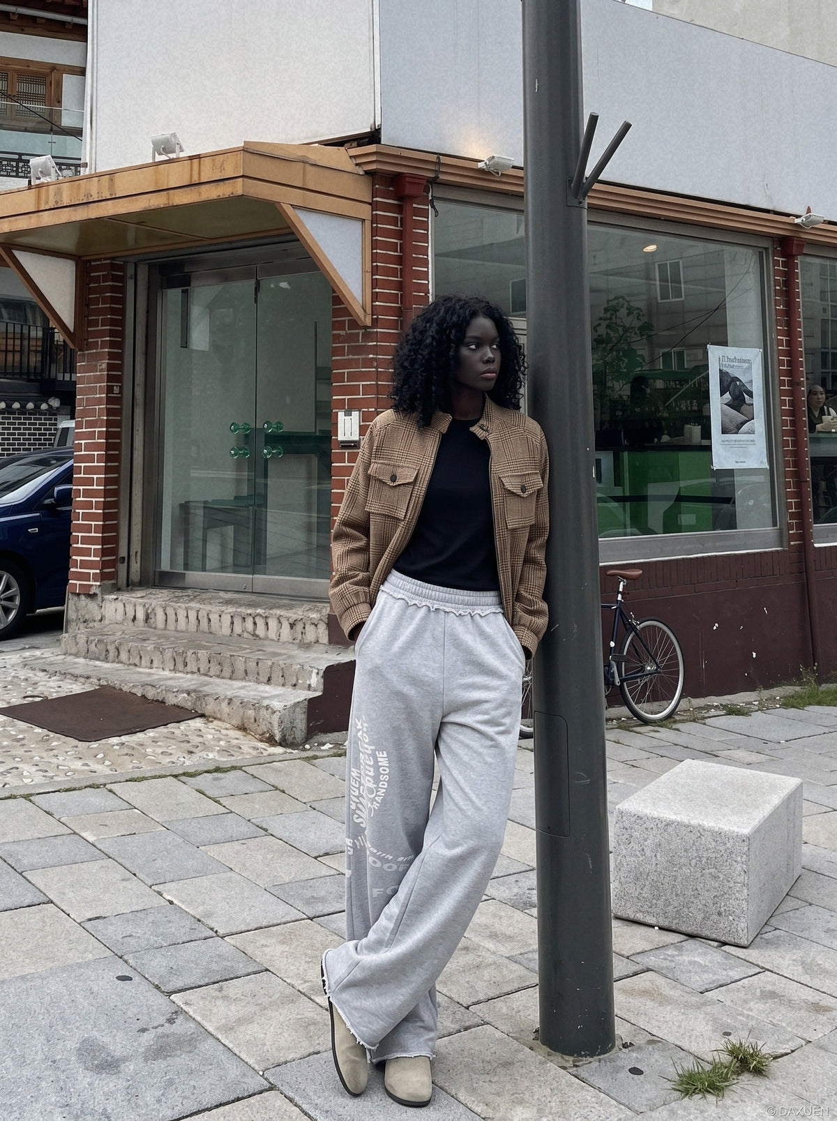 Distressed Grey Wide-Leg Graphic Sweatpants