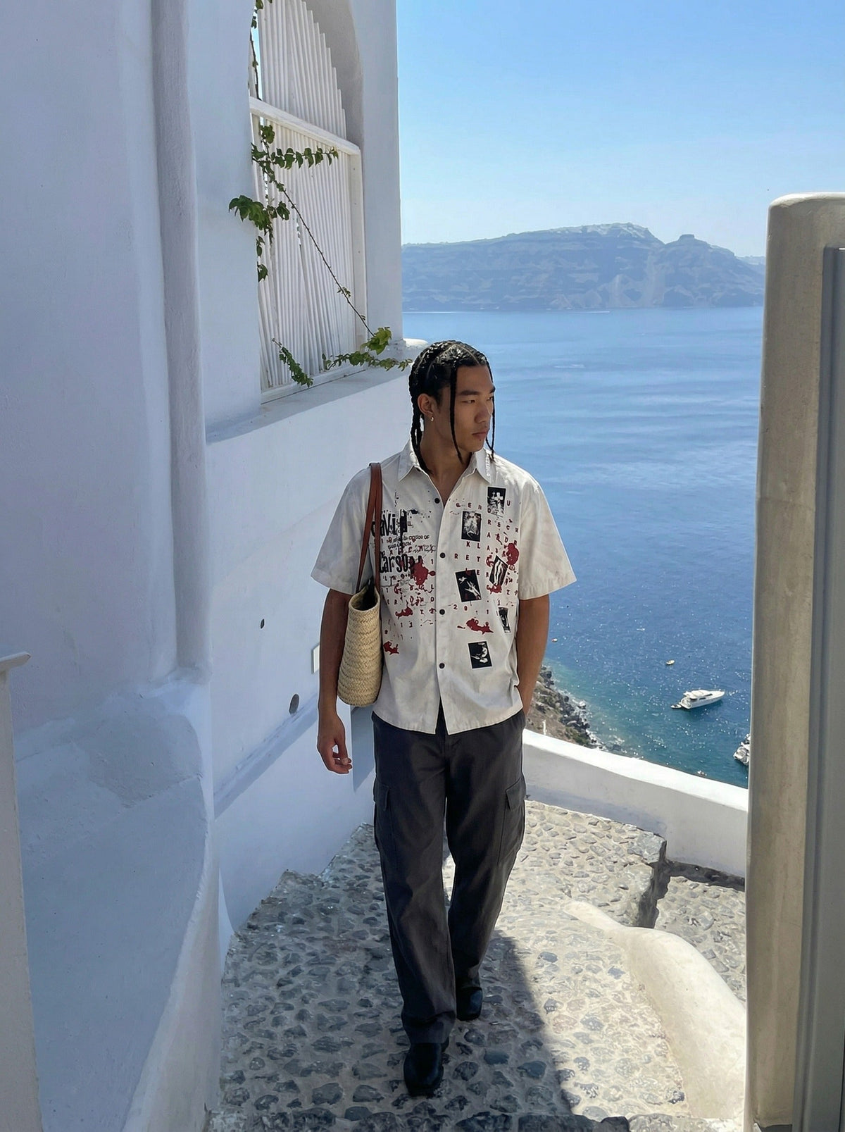 Chemise boutonnée à imprimé graphique grunge usé