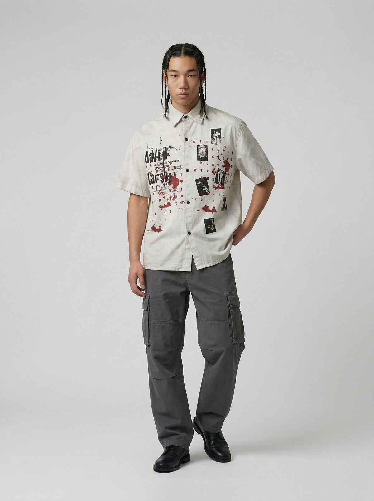 Chemise boutonnée à imprimé graphique grunge usé