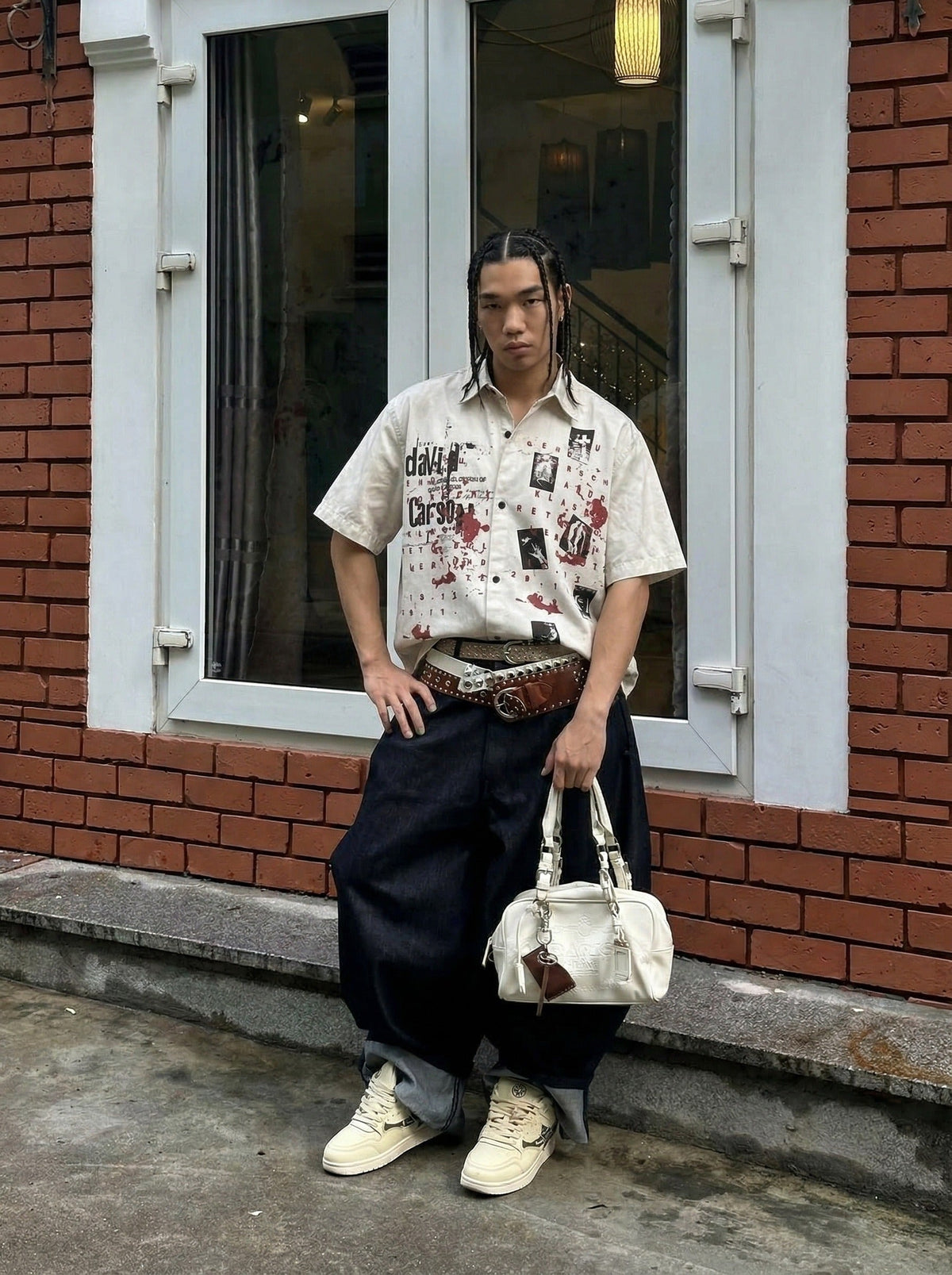 Chemise boutonnée à imprimé graphique grunge usé