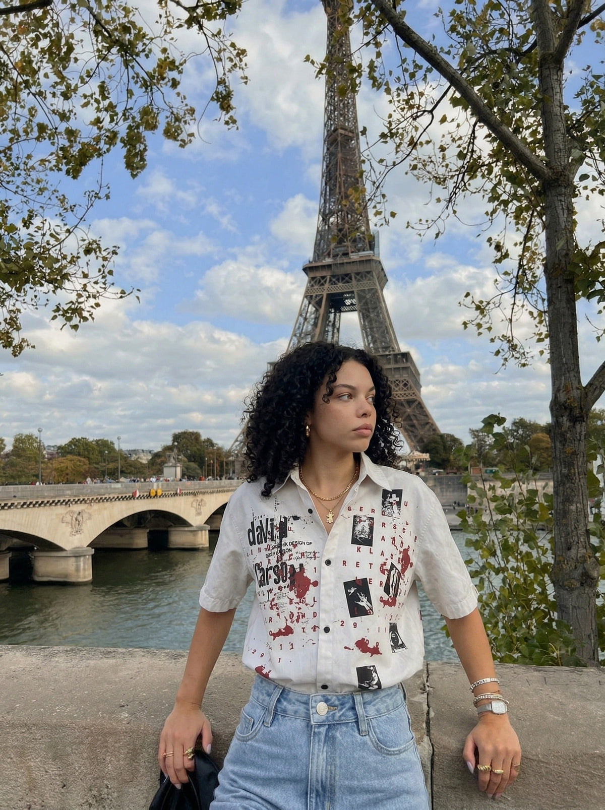 Chemise boutonnée à imprimé graphique grunge usé