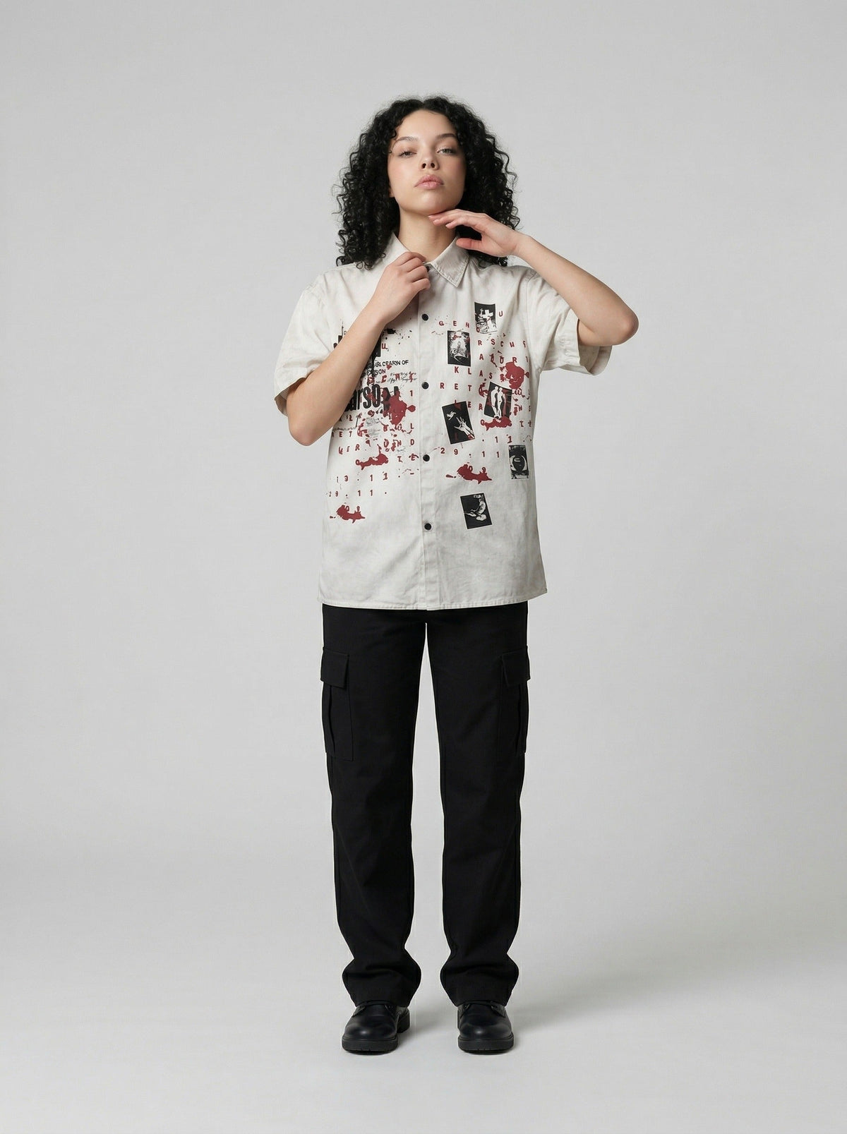 Chemise boutonnée à imprimé graphique grunge usé