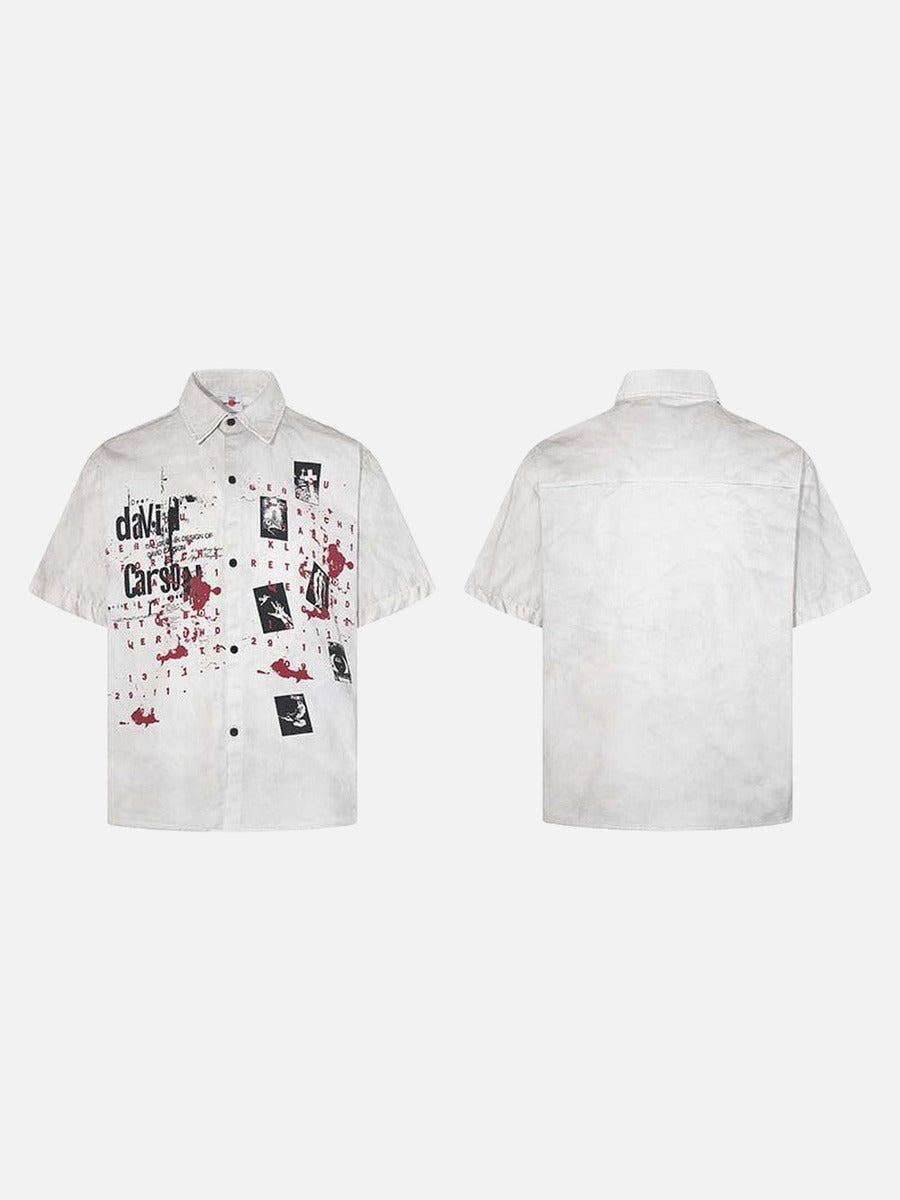 Chemise boutonnée à imprimé graphique grunge usé