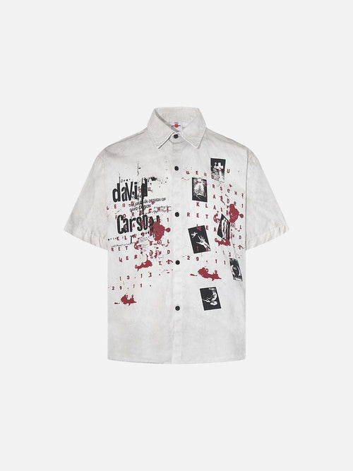 Distressed Grunge Grafik-Button-up-Hemd - Weiß / M
