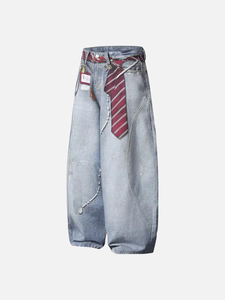 Distressed Light Blue Baggy Denim Jeans