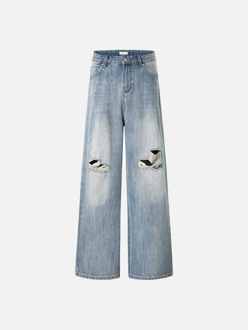 Distressed Light Blue Baggy Jeans - Blue / S