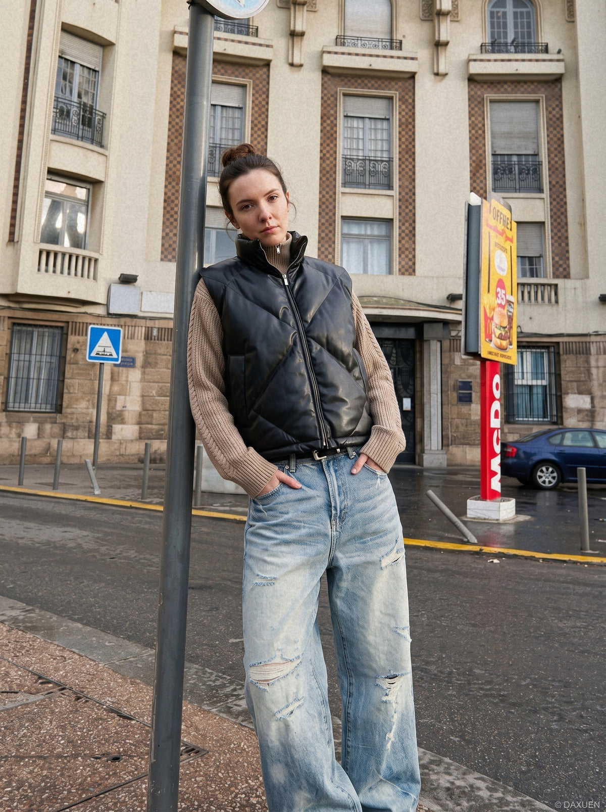 DAXUEN light blue distressed wide-leg denim jeans — model photo