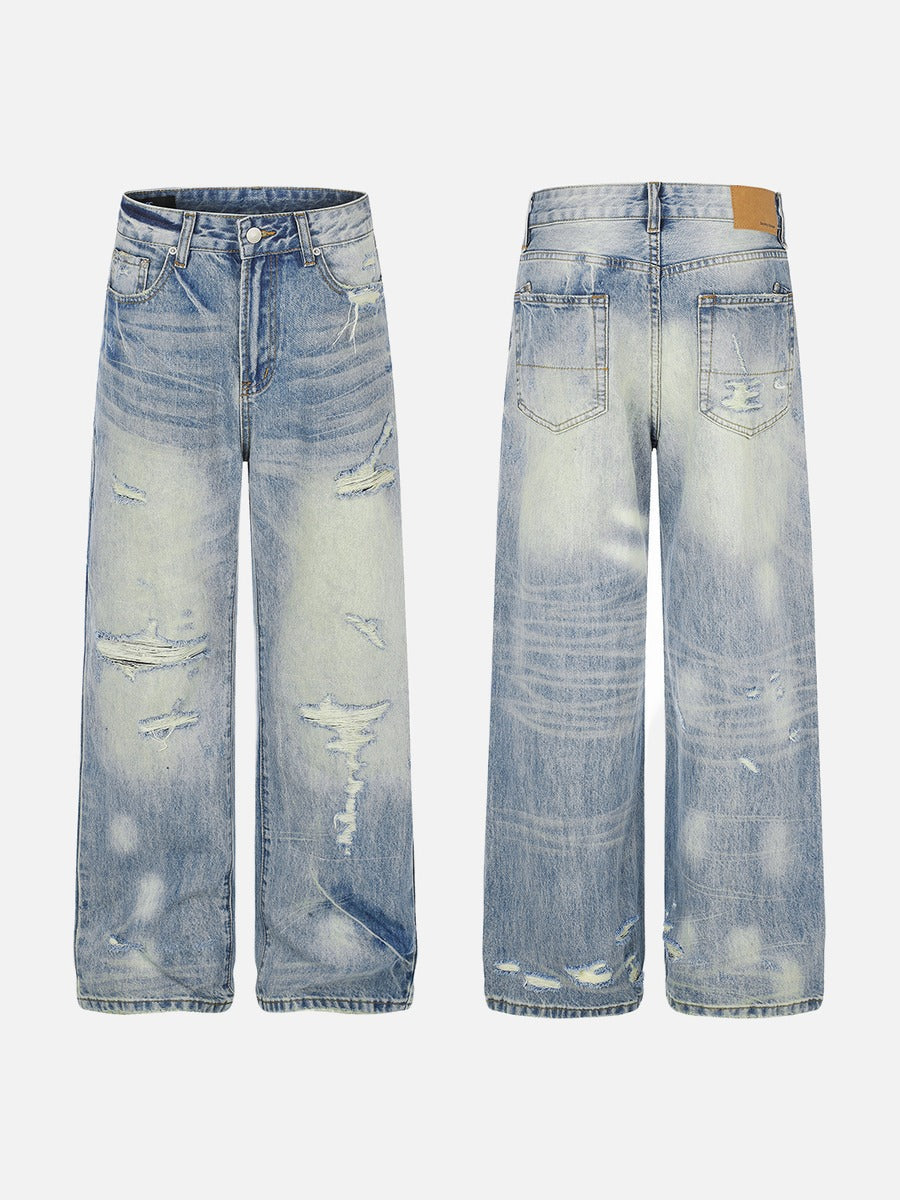 DAXUEN light blue distressed wide-leg denim jeans